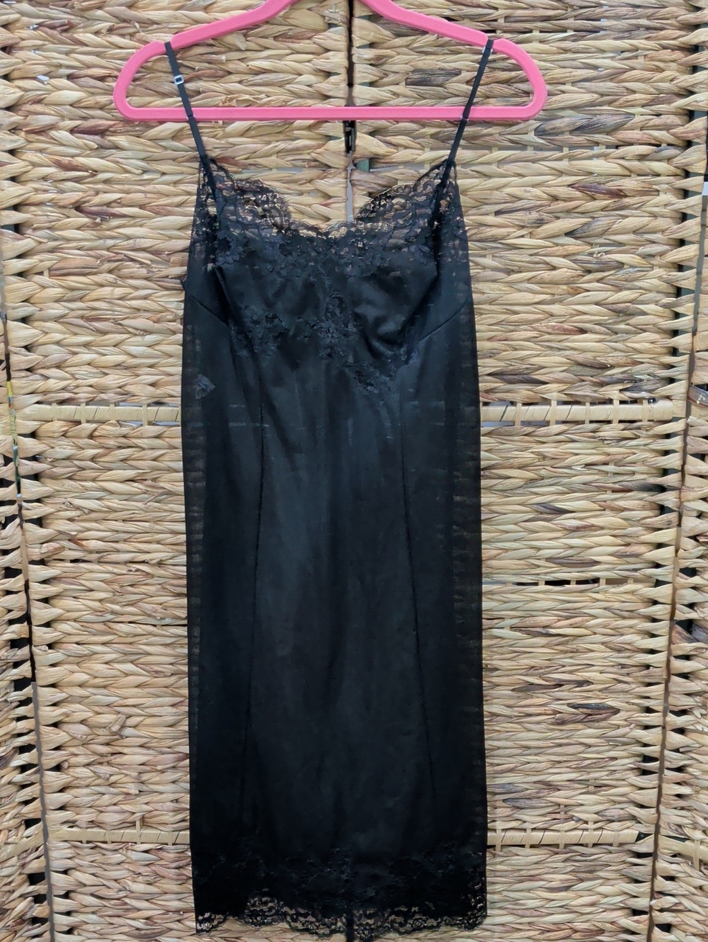 Vintage Sheer Black Lace Trim Slip Dress Size Small